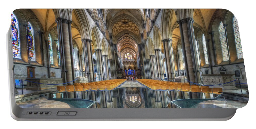 Hdr Portable Battery Charger featuring the photograph Salisbury Cathedral by Yhun Suarez