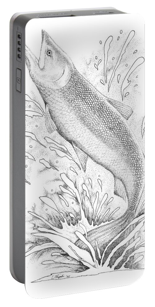 Wildlife Portable Battery Charger featuring the drawing Salmon by Lawrence Tripoli