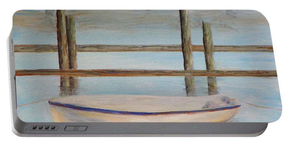 Boat Portable Battery Charger featuring the painting Salt Run Morning by Patty Weeks