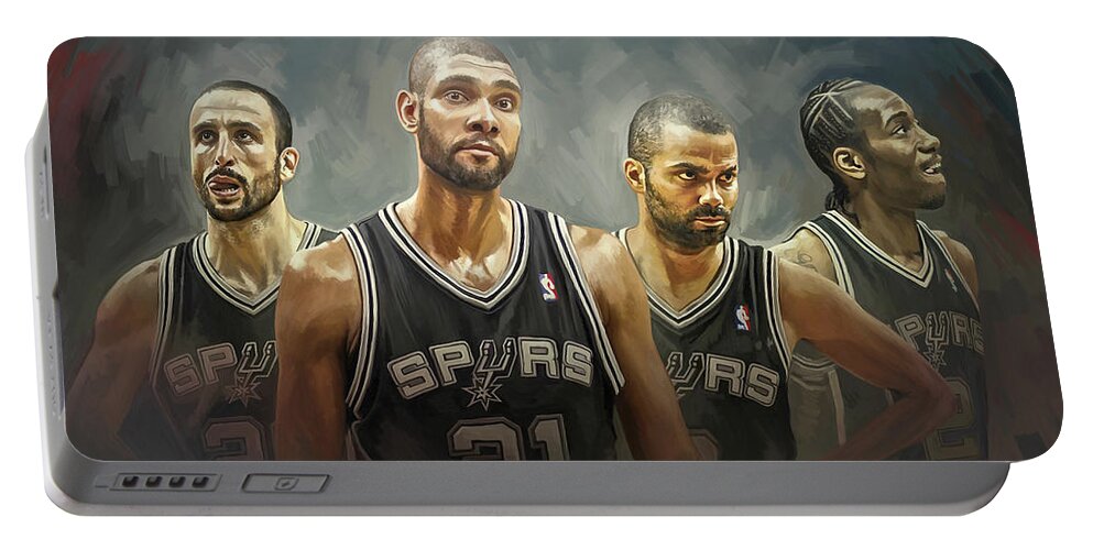 Tim Duncan Portable Battery Charger featuring the painting San Antonio Spurs Artwork by Sheraz A