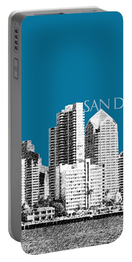 Architecture Portable Battery Charger featuring the digital art San Diego Skyline 1 - Steel by DB Artist