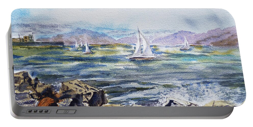 Boats Portable Battery Charger featuring the painting San Francisco Bay from Richmond Shore Line by Irina Sztukowski