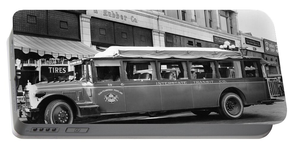 1922 Portable Battery Charger featuring the photograph San Francisco To Portland Bus by Keystone Photo Service