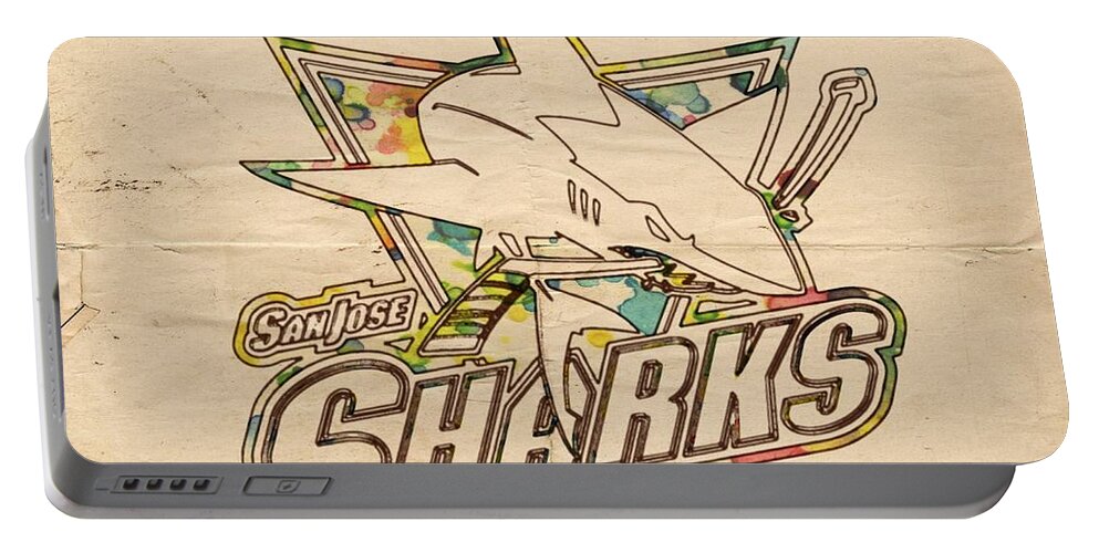 San Jose Sharks Portable Battery Charger featuring the painting San Jose Sharks Vintage Poster by Florian Rodarte