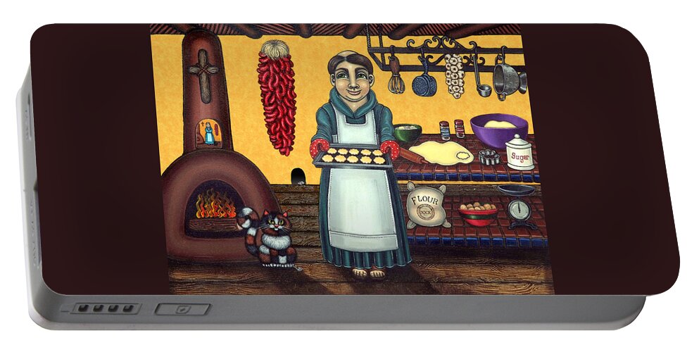 Folk Art Portable Battery Charger featuring the painting San Pascual Making Biscochitos by Victoria De Almeida