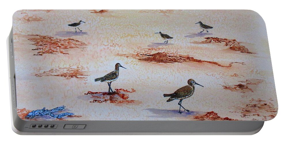 Art Portable Battery Charger featuring the painting Sandpipers on Sanibel by Ashley Goforth