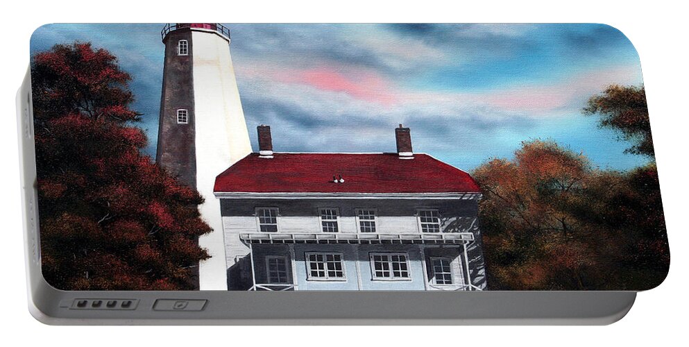 Lighthouse Portable Battery Charger featuring the painting Sandy Hook Lighthouse by Daniel Carvalho