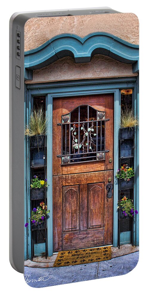 Santa Fe Portable Battery Charger featuring the photograph Santa Fe Blue Door by Sylvia Thornton