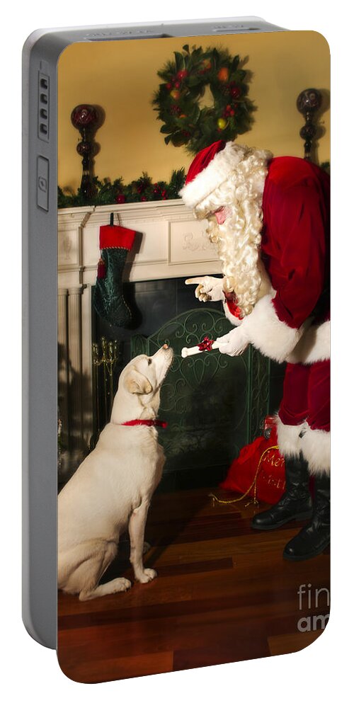 Santa Portable Battery Charger featuring the photograph Santa Giving the Dog a Gift by Diane Diederich