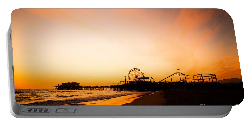 America Portable Battery Charger featuring the photograph Santa Monica Pier Sunset Southern California by Paul Velgos