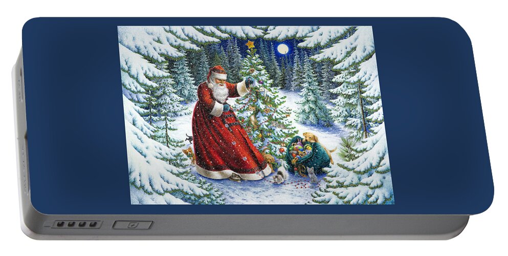 Santa Claus Portable Battery Charger featuring the painting Santa's Little Helpers by Lynn Bywaters