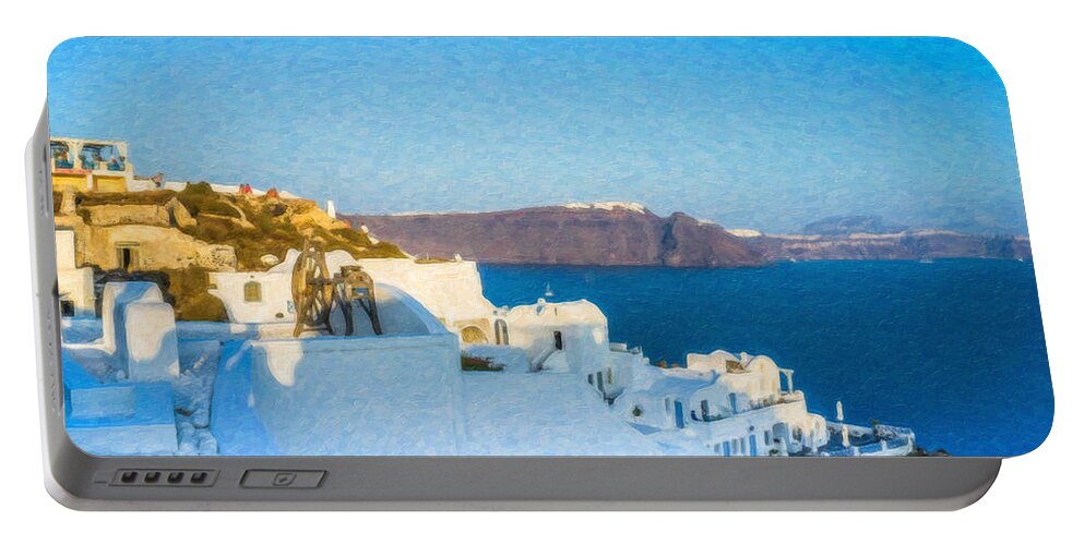 Oia Portable Battery Charger featuring the painting Santorini Grk4163 by Dean Wittle