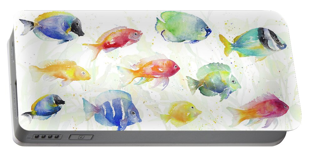 School Portable Battery Charger featuring the painting School Of Tropical Fish by Lanie Loreth