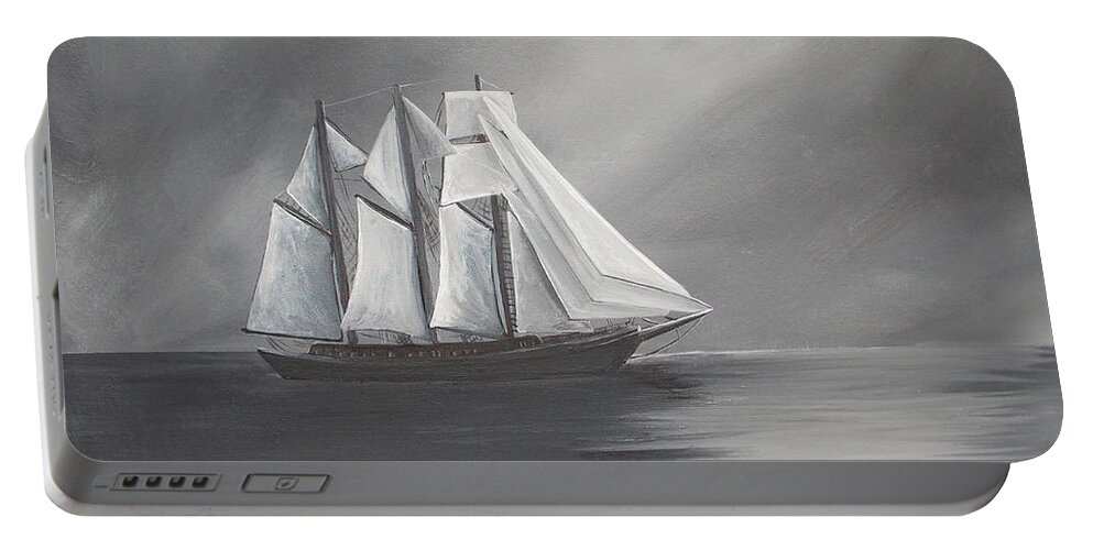Sailing Ship Portable Battery Charger featuring the painting Schooner Moon by Virginia Coyle