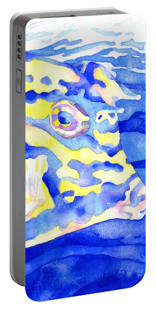 Cowfish Portable Battery Charger featuring the painting Scrawled Cowfish Portrait by Pauline Walsh Jacobson