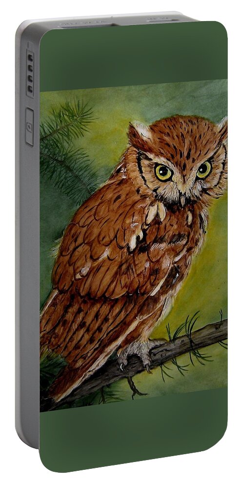 Screech Owl Portable Battery Charger featuring the painting Screech Owl by Sandra Maddox