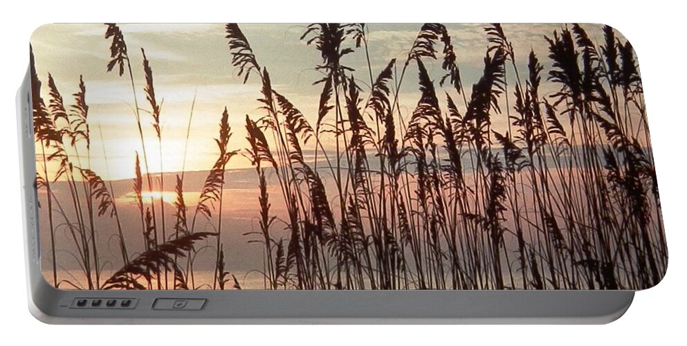 #sunrse #east #coast #titusvilleflorida #seaoats #blueskies #ocean #waves Portable Battery Charger featuring the photograph Spectacular Blue Sea Oats Sunrise by Belinda Lee