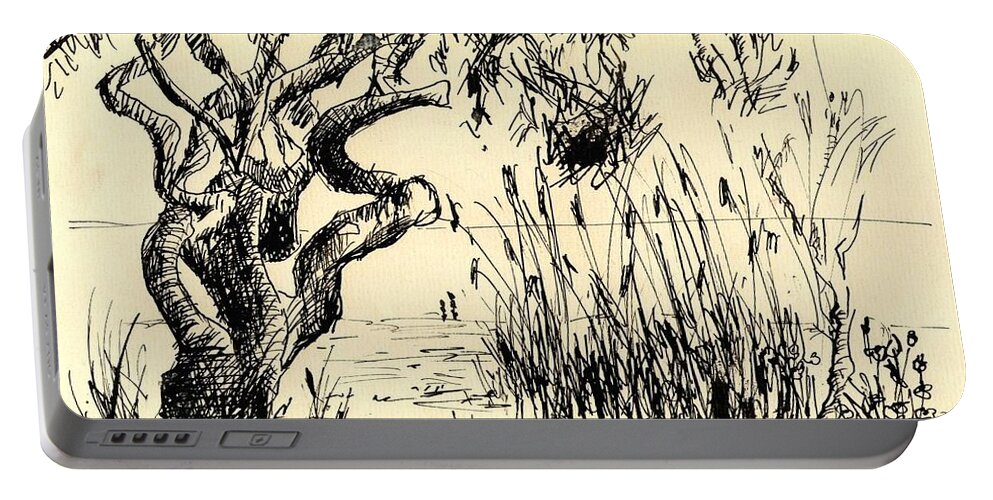 Nature Portable Battery Charger featuring the drawing Sea path by Karina Plachetka