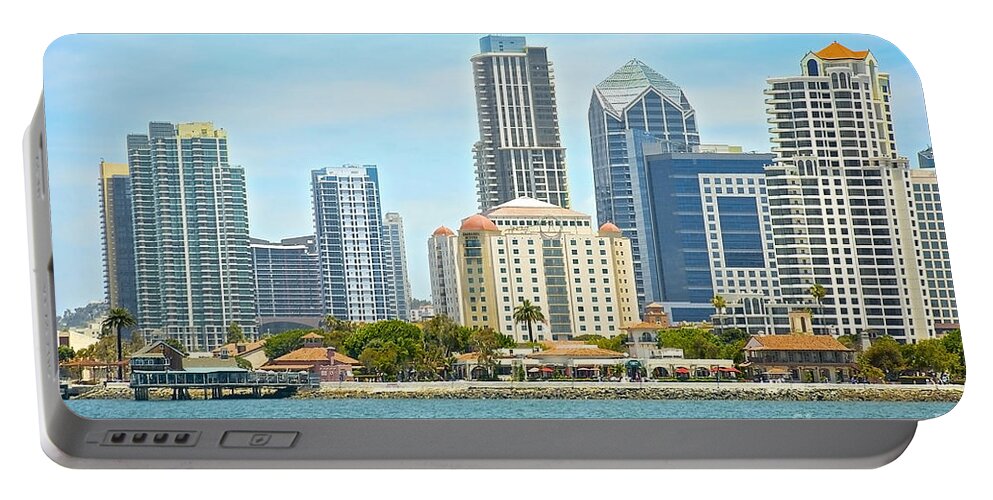 Landscape Portable Battery Charger featuring the photograph Seaport Village and Downtown San Diego Buildings by Claudia Ellis