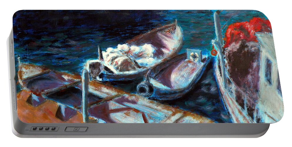 Boats In The Sun Portable Battery Charger featuring the painting Seascape series 2 by Uma Krishnamoorthy