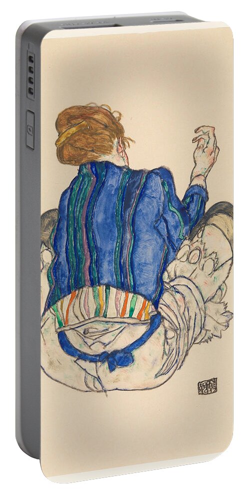 Egon Schiele Portable Battery Charger featuring the drawing Seated Woman. Back View by Egon Schiele