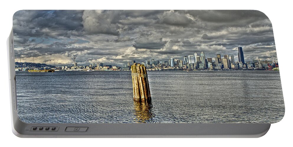 Night Portable Battery Charger featuring the photograph Seattle skyline and cityscape by SC Heffner