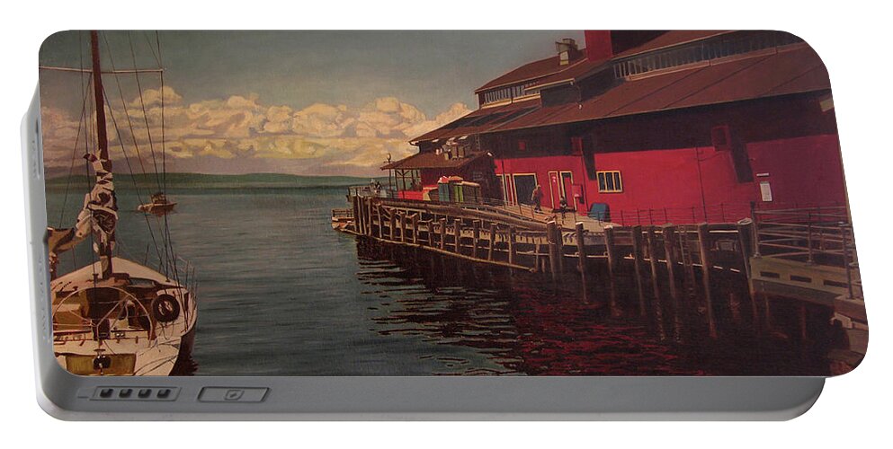 Marina Portable Battery Charger featuring the painting Seattle Waterfront by Thu Nguyen