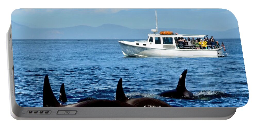 Whales Portable Battery Charger featuring the photograph Seattle Whale Watchers by Jennie Breeze