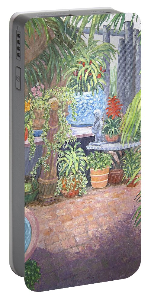 Karen Zuk Rosenblatt Art And Photography Portable Battery Charger featuring the painting Secret Garden by Karen Zuk Rosenblatt