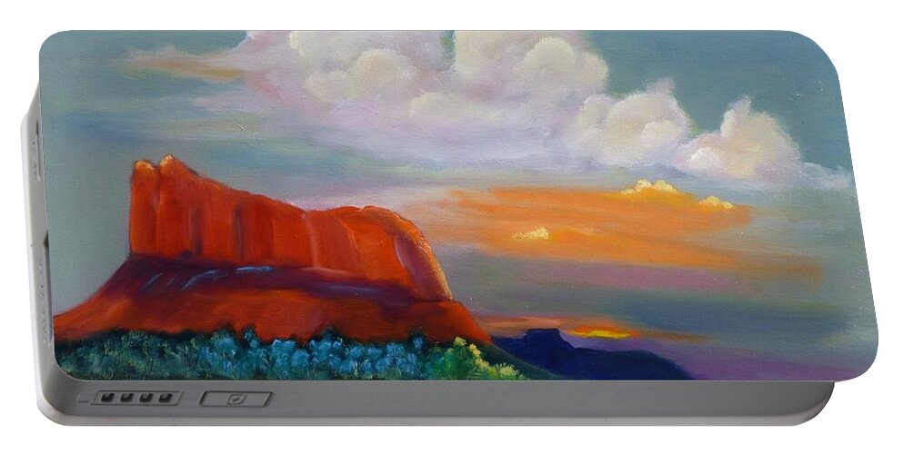 Red Rocks Portable Battery Charger featuring the painting Angels At Sunset by Nataya Crow