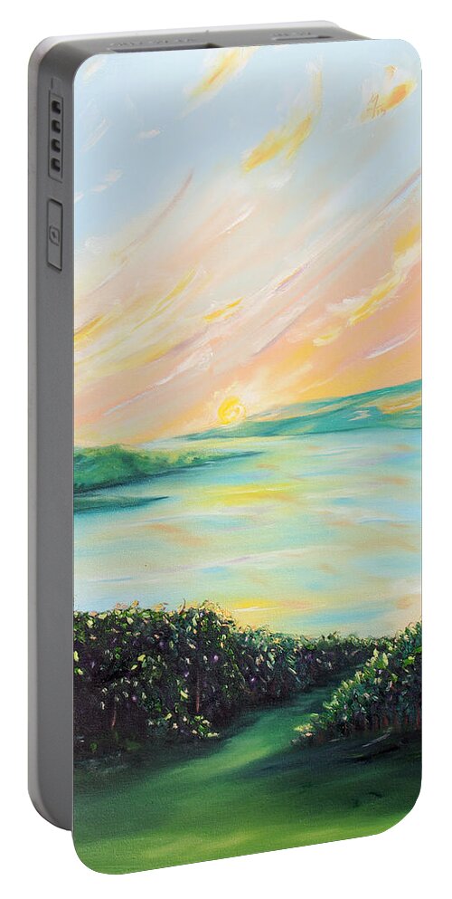 Lake Portable Battery Charger featuring the painting Seeded Spirit by Meaghan Troup