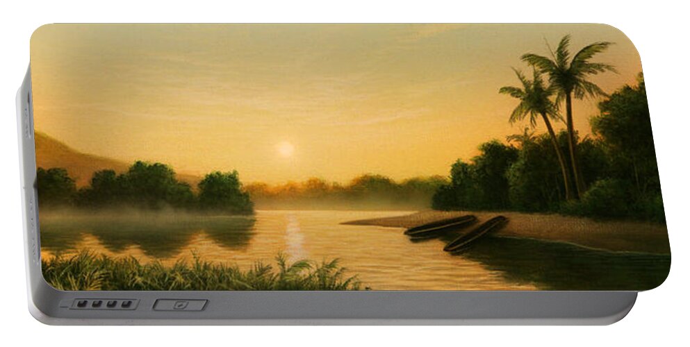 Native American Portable Battery Charger featuring the painting Seminole Sunset by Jerry LoFaro