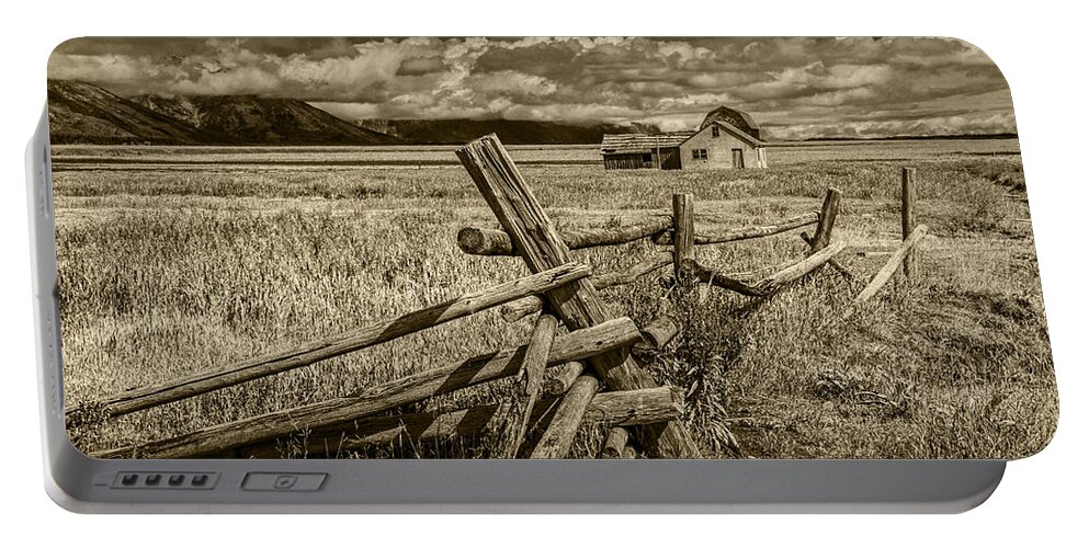 Wood Portable Battery Charger featuring the photograph Sepia Colored Photo of a Wood Fence by the John Moulton Farm by Randall Nyhof