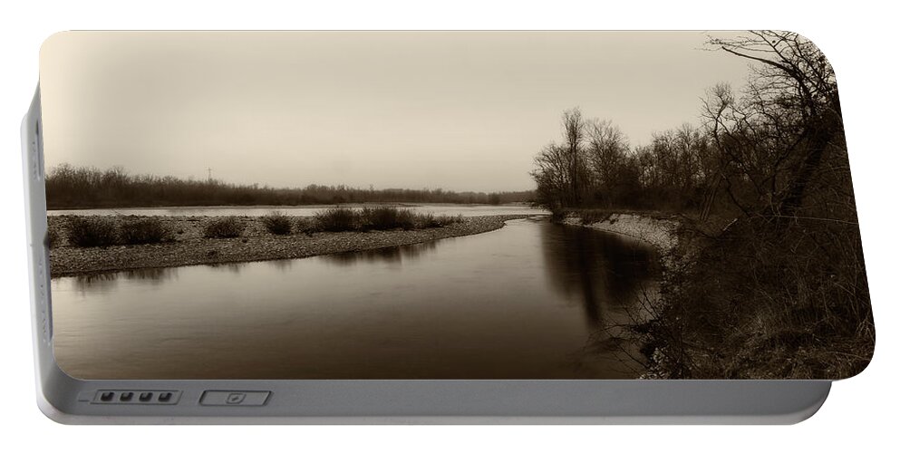 B&w Portable Battery Charger featuring the photograph Sepia river by Roberto Pagani