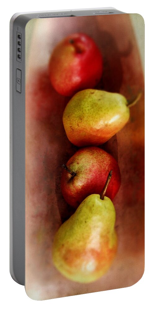 Fruit Portable Battery Charger featuring the photograph September Harvest Pears on a Copper Tray by Louise Kumpf