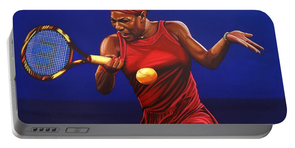 Serena Williams Portable Battery Charger featuring the painting Serena Williams painting by Paul Meijering