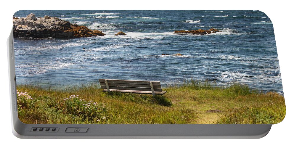 Seascape Portable Battery Charger featuring the photograph Serenity Bench by Bev Conover