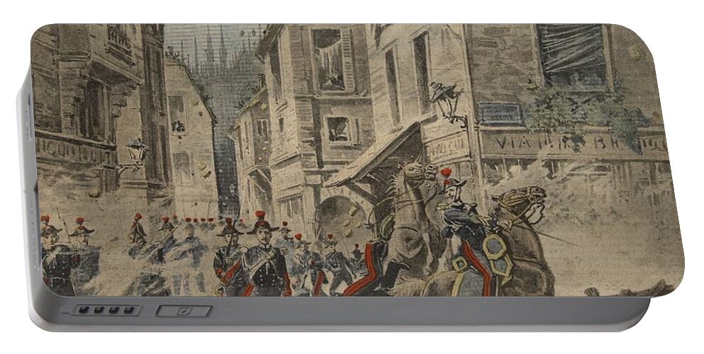 Civil Portable Battery Charger featuring the drawing Serious Troubles In Italy Riots by French School