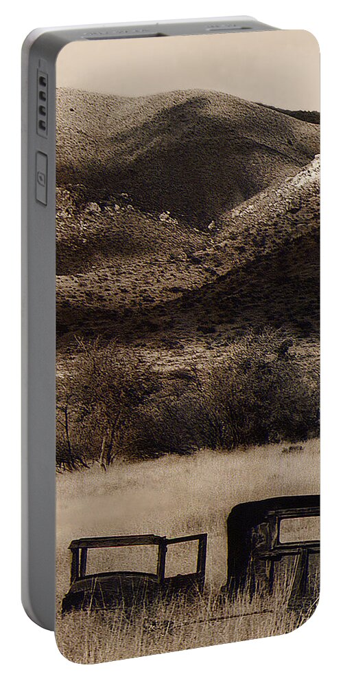 Severed Car Dos Cabezos Mountains Ghost Town Dos Cabezos Arizona 1967 Portable Battery Charger featuring the photograph Severed car Dos Cabezos Mountains ghost town Dos Cabezos Arizona 1967 by David Lee Guss