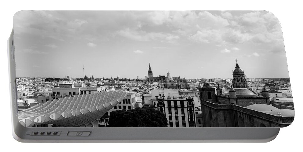 Black And White Landscape Portable Battery Charger featuring the photograph Seville Cityscape BW by AM FineArtPrints