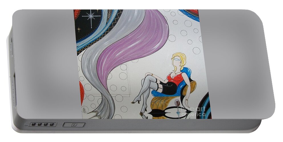 Johnlyes Portable Battery Charger featuring the painting Sexy Woman Sitting in a Chair at a Nightclub by John Lyes