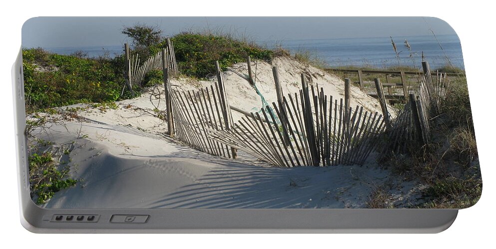 Beach Portable Battery Charger featuring the photograph Shadow Fence by Ellen Meakin