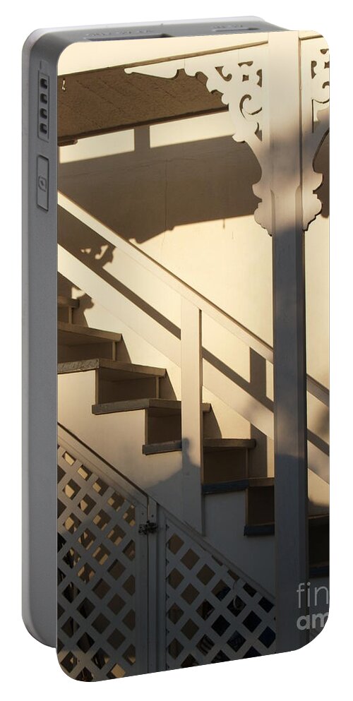 Stairs Portable Battery Charger featuring the photograph Shadowy Lambertville Stairwell by Anna Lisa Yoder