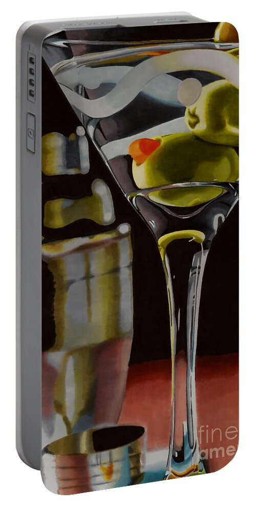 Martini Portable Battery Charger featuring the drawing Shaken not Stirred by Cory Still