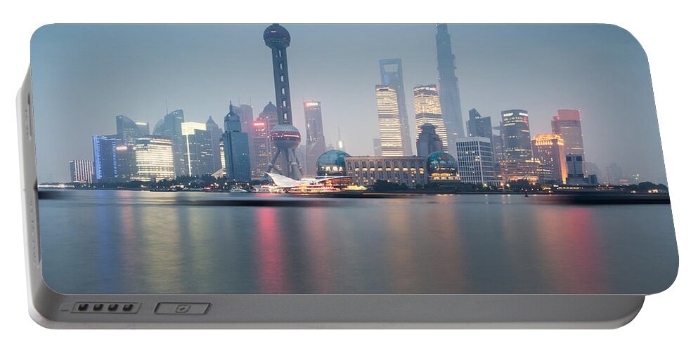 Architecture Portable Battery Charger featuring the photograph Shanghai Pudong skyline at sunset China by Matteo Colombo