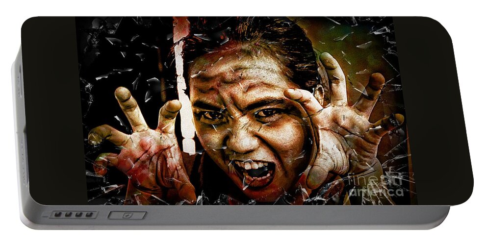 Drama Portable Battery Charger featuring the photograph Shattering Horror by Ian Gledhill