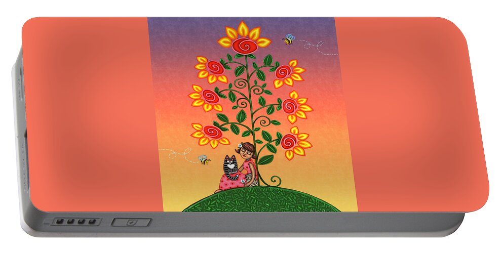 Folk Art Portable Battery Charger featuring the painting She Is Life Barnes and Noble by Victoria De Almeida