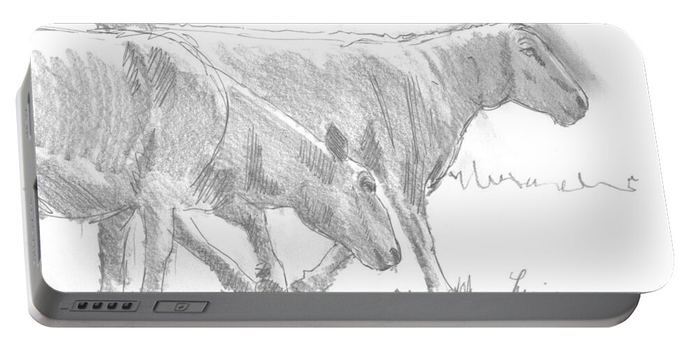 Sheep Portable Battery Charger featuring the drawing Sheep walking by Mike Jory