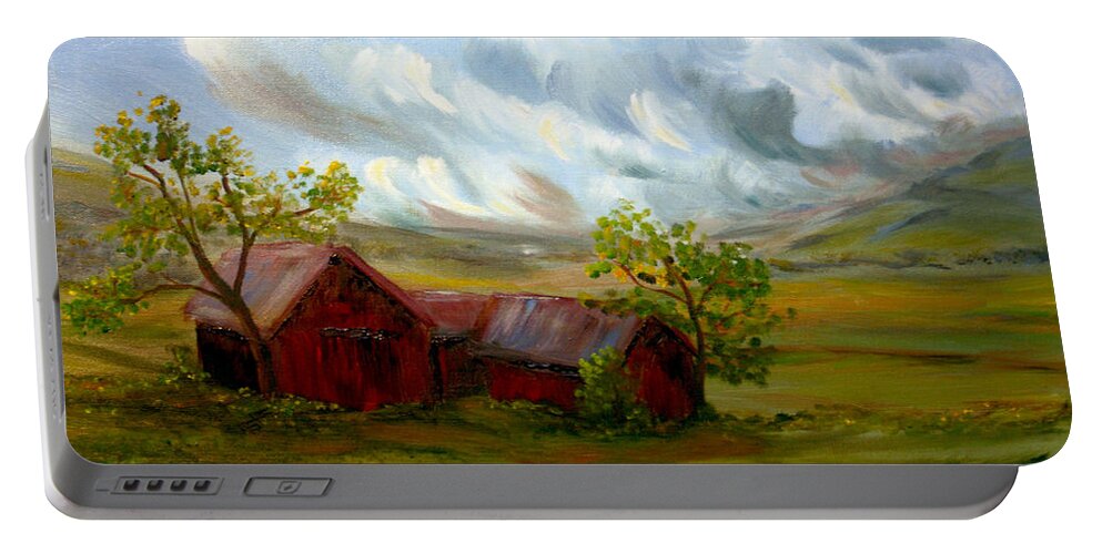 Landscape Portable Battery Charger featuring the painting Shelter from the Storm by Meaghan Troup
