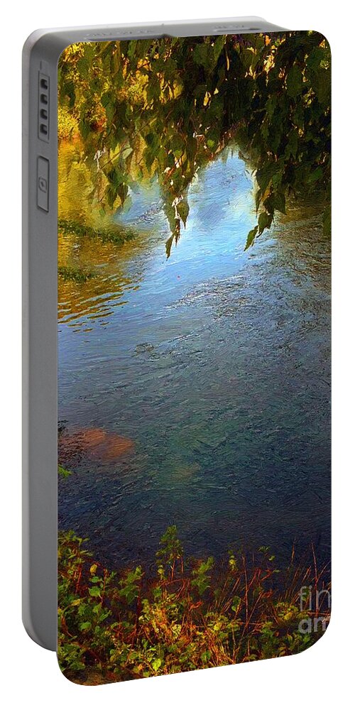 Pond Portable Battery Charger featuring the painting Sheltered Pond by RC DeWinter